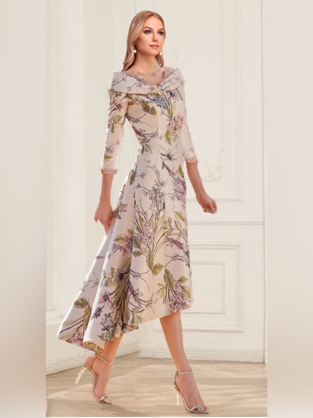 NWT Lavetir Elegant Floral Off-Shoulder Midi Dress in Blush size:6
